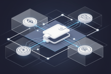 Abstract illustration of AI agent payment infrastructure showing interconnected nodes and transaction pathways through digital wallet system