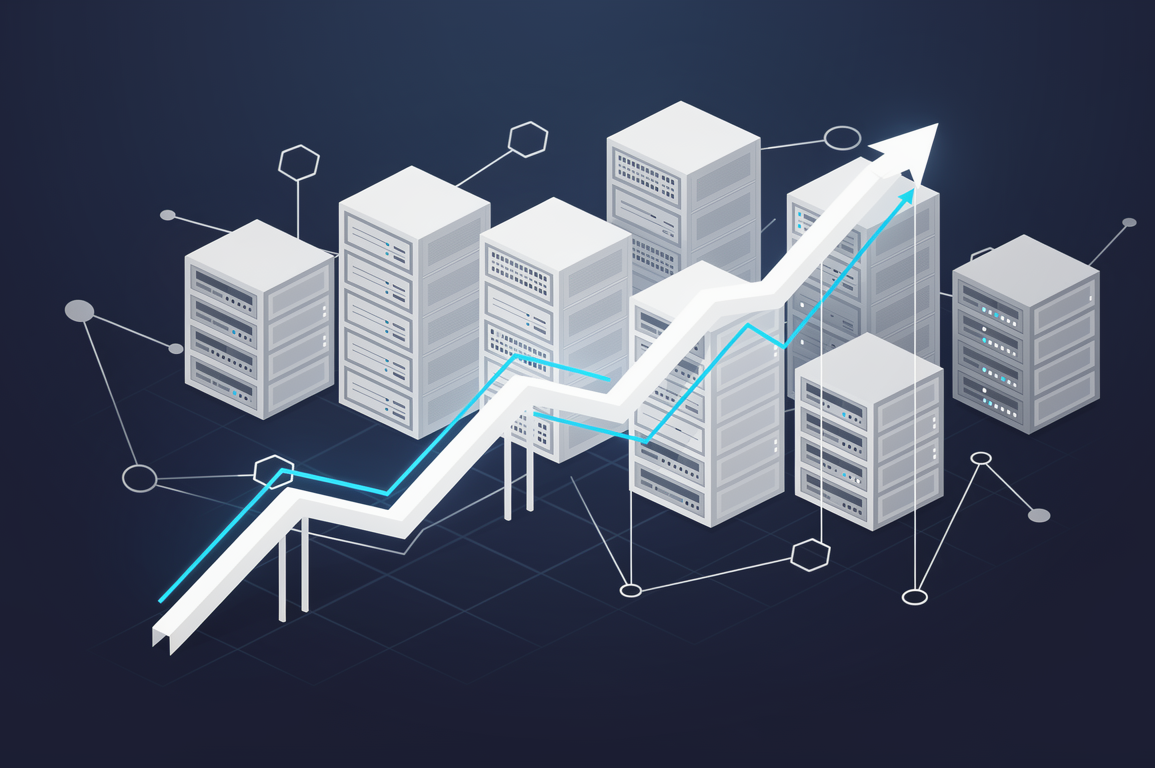 Abstract illustration of ascending financial metrics and AI infrastructure representing Anthropic's path to profitability