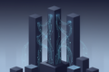 Abstract illustration of three connected institutional structures representing Anthropic's enterprise AI partnership with major financial institutions