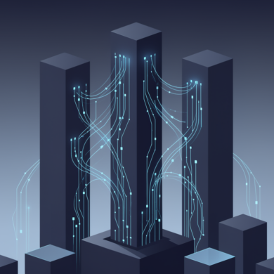 Abstract illustration of three connected institutional structures representing Anthropic's enterprise AI partnership with major financial institutions