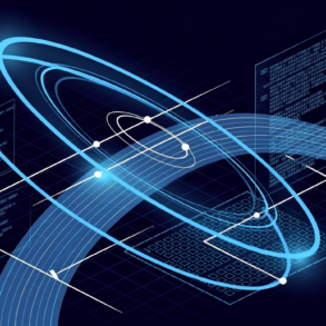 Abstract illustration depicting orbital paths intersecting with code architecture, representing Anthropic and SpaceX partnership