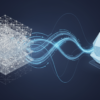 Abstract illustration depicting AI model distillation from large network to compact form