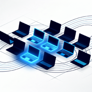 Abstract illustration depicting Mac computer supply constraints with geometric shapes representing hardware demand and availability