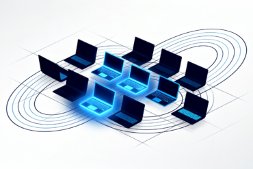 Abstract illustration depicting Mac computer supply constraints with geometric shapes representing hardware demand and availability