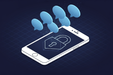 Editorial illustration depicting smartphone with disappearing conversation bubbles representing Apple's auto-deleting Siri chat feature