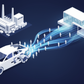 Abstract illustration depicting talent flow from automotive to technology sectors in AI skills competition