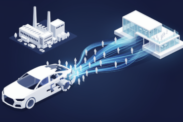 Abstract illustration depicting talent flow from automotive to technology sectors in AI skills competition