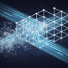 Abstract illustration of network infrastructure transforming from human-centric to machine-optimised architecture with geometric nodes and data streams