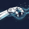 Abstract illustration of robotic components merging with neural network architecture representing Genesis AI's physical AI system