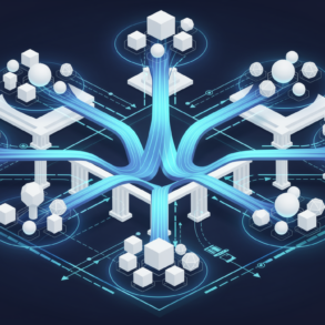 Abstract illustration of agentic AI architecture with autonomous pathways processing search queries