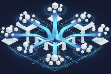 Abstract illustration of agentic AI architecture with autonomous pathways processing search queries