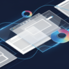Abstract illustration of AI-powered design software interfaces with geometric shapes and digital creative tools