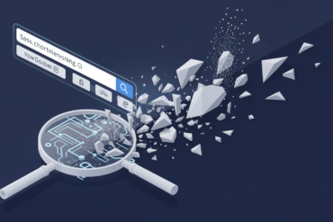 Abstract illustration depicting a fragmented search interface with broken connections between user queries and results