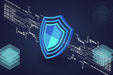 Abstract illustration of AI-powered security system blocking malicious code exploit