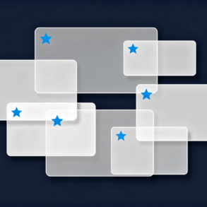 Abstract illustration depicting multiple overlapping interface windows with AI icons representing feature bloat in software applications