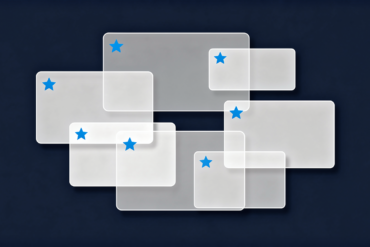 Abstract illustration depicting multiple overlapping interface windows with AI icons representing feature bloat in software applications