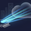 Abstract illustration depicting transition from AI chip hardware to cloud-based inference services with geometric chip forms dissolving into flowing data streams