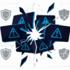 Abstract illustration depicting AI chatbot security vulnerability with fragmented speech bubbles and warning symbols