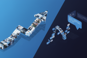 Editorial illustration depicting image AI models outperforming chatbots in app downloads through contrasting upward and downward trending arrows