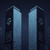 Abstract illustration of competing legal AI platforms represented by geometric towers with technology elements