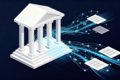 Abstract illustration of legal architecture merging with AI neural networks representing legal technology market consolidation