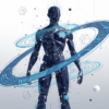 Abstract geometric illustration representing humanoid AI and robotics technology integration