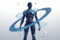 Abstract geometric illustration representing humanoid AI and robotics technology integration