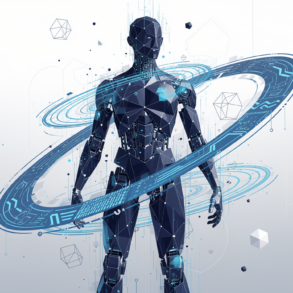 Abstract geometric illustration representing humanoid AI and robotics technology integration