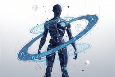Abstract geometric illustration representing humanoid AI and robotics technology integration
