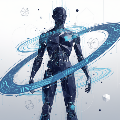 Abstract geometric illustration representing humanoid AI and robotics technology integration