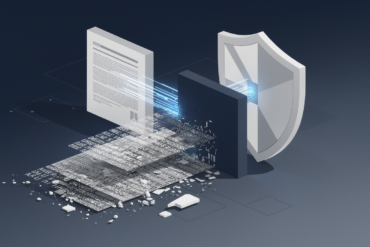Abstract illustration depicting legal barriers intersecting with data streams, representing copyright conflict in AI training