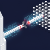 Editorial illustration depicting tension between aerospace and AI infrastructure through opposing geometric structures connected by strained digital links