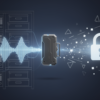 Editorial illustration depicting aviation voice recording data and security restrictions through abstract geometric composition