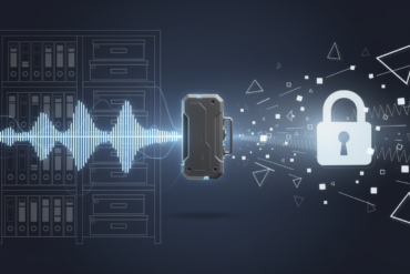 Editorial illustration depicting aviation voice recording data and security restrictions through abstract geometric composition