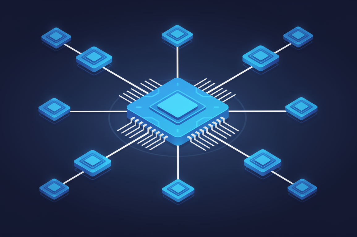 Illustration of interconnected network nodes representing Nvidia's equity holdings across AI startup ecosystem