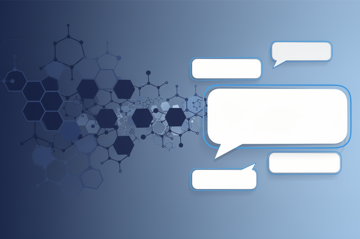 Abstract illustration of molecular structures interfacing with conversational AI platform