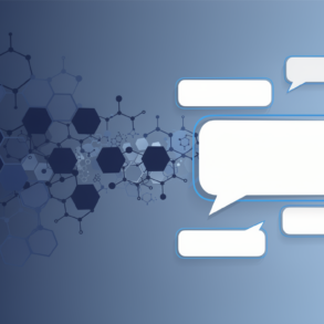 Abstract illustration of molecular structures interfacing with conversational AI platform