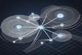 Abstract geometric illustration representing enterprise AI customer service automation with interconnected nodes and conversation flows