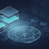 Abstract illustration of cloud computing infrastructure with custom chip architecture and data flow patterns