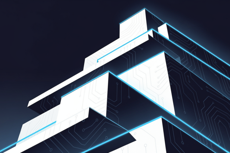 Abstract geometric illustration representing technological infrastructure development and strategic investment in AI capabilities