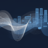 Abstract illustration of sound waves transforming into geometric musical notation representing AI-generated music technology