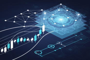 Abstract illustration of AI surveillance system analysing prediction market trading data streams and patterns