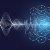 Abstract illustration of voice waveforms connecting to network infrastructure representing enterprise AI voice technology