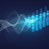 Abstract illustration of voice soundwaves transforming into structured data, representing AI-powered dictation technology