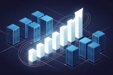 Editorial illustration depicting xAI's massive financial spending through ascending bar charts and data centre infrastructure visualization