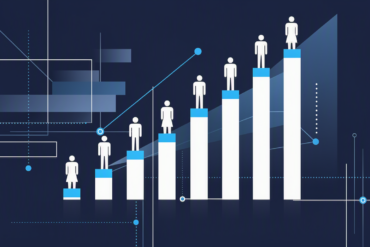 Editorial illustration depicting workforce growth metrics with ascending charts and expanding organisational structures