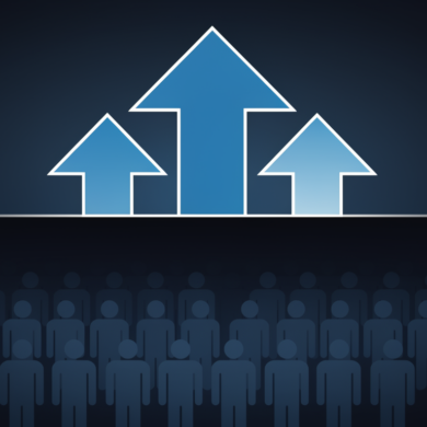Editorial illustration depicting wealth concentration with ascending geometric shapes above fading worker silhouettes