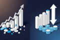 Editorial illustration depicting AI industry shift from growth to cost efficiency with geometric chart and token elements