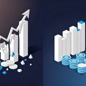 Editorial illustration depicting AI industry shift from growth to cost efficiency with geometric chart and token elements