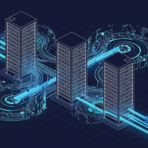 Illustration depicting large-scale AI infrastructure investment with data centre architecture and computing networks